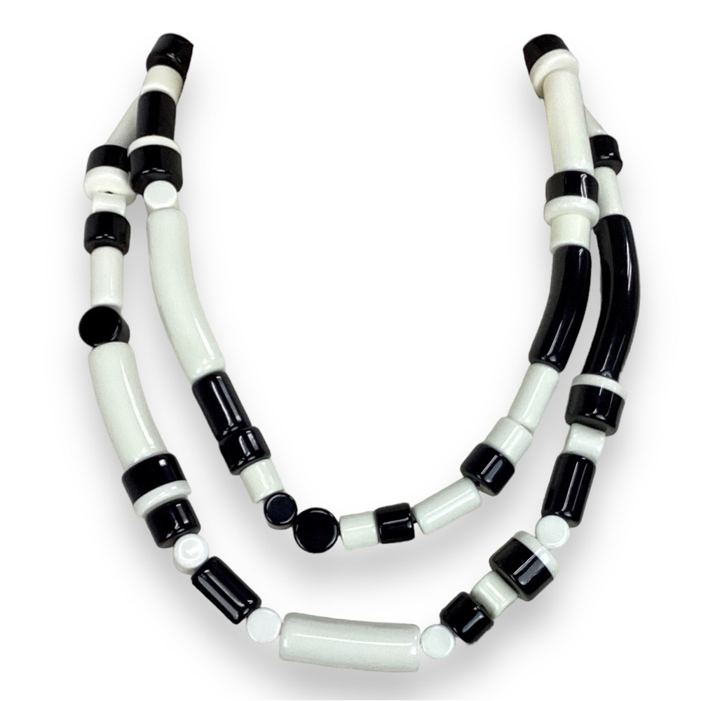 Furla Minimalist Black White Beaded Necklace